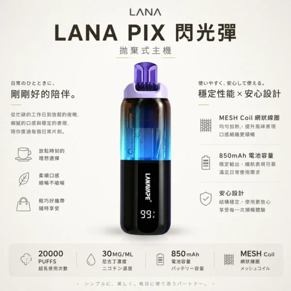 【台灣現貨】LANA PIX 閃光彈 20000口拋棄式電子煙 爆款熱銷 秒發免運