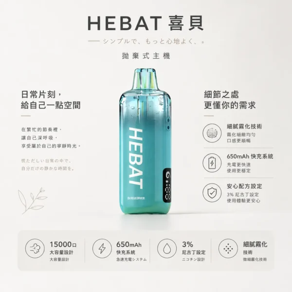 ChatGPT Image 2026年8月22日 下午07_33_56 【精準擊喉】Hebat 喜貝 15000口 拋棄式 細膩霧化味蕾盛宴 老手必備現貨