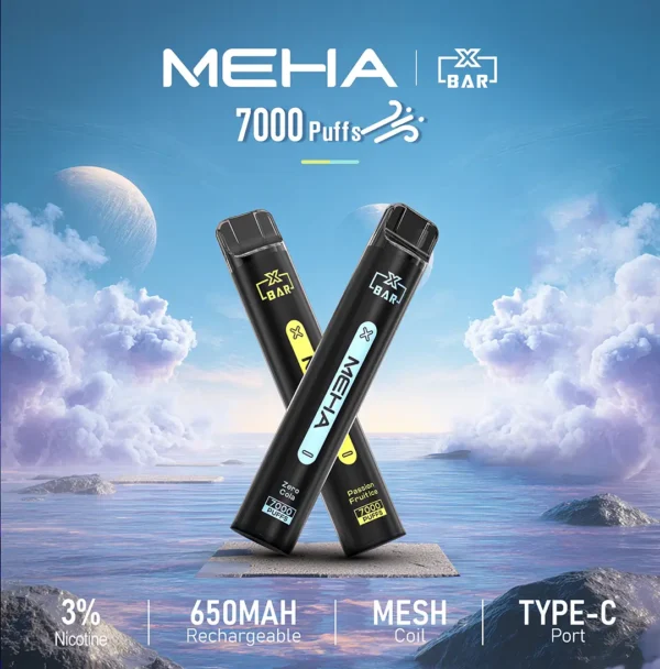 魅嗨 MEHA XBAR 小黑條 7000口拋棄式電子煙｜3%尼古丁鹽黃金配方 極強冰感細膩體驗