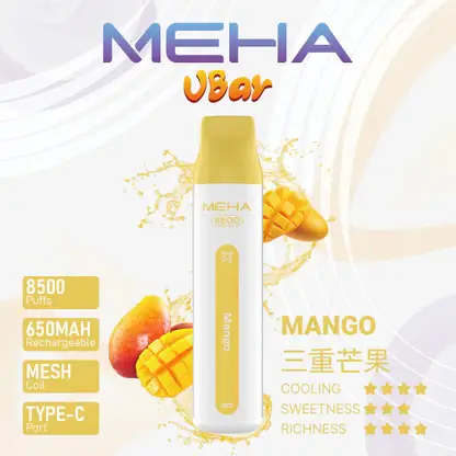 MEHA 8500口 VBar小白條 (5) MEHA VBar 魅嗨小白條 8500口拋棄式電子煙|3%尼古丁鹽黃金配方 冰爽水果清爽極致體驗