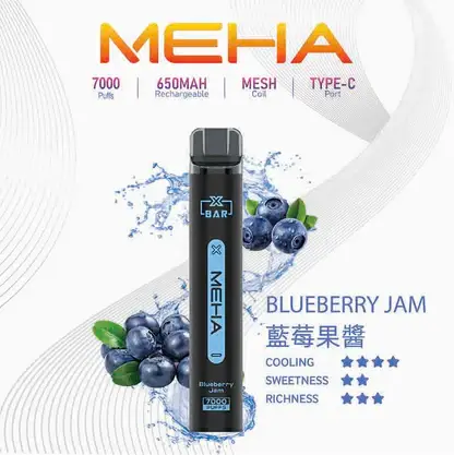 魅嗨 MEHA XBAR 小黑條 7000口拋棄式電子煙｜3%尼古丁鹽黃金配方 極強冰感細膩體驗
